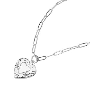 Silver Heart Locket Pendant Necklace 19" Paperclip Style Link Chain